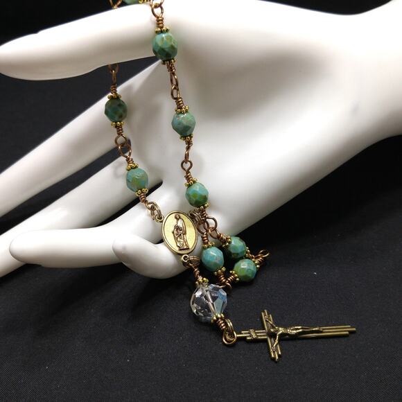 Holy Family One Decade Rosary, Bronze Crucifix, Crystal Beads - Picture 5 of 10